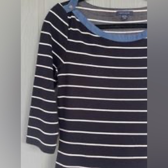 6.TOMMY HILFIGER WOMEN’S 3/4 Sleeve  Shirt Dress, Black and White striped Size:M - Picture 3 of 10